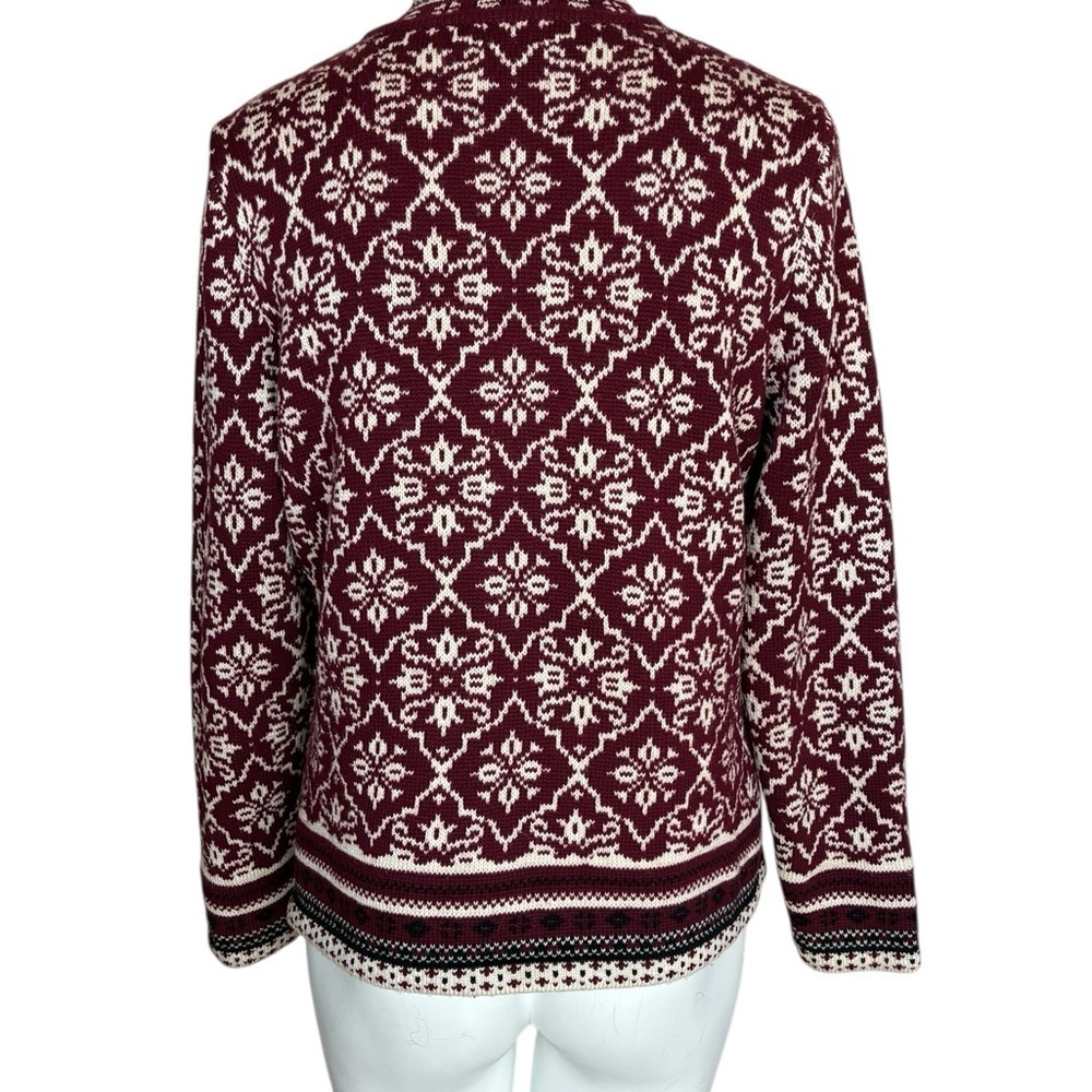 Appleseed's Maroon and White Fair Isle Zip Up Cardigan- PM - Picture 2 of 13